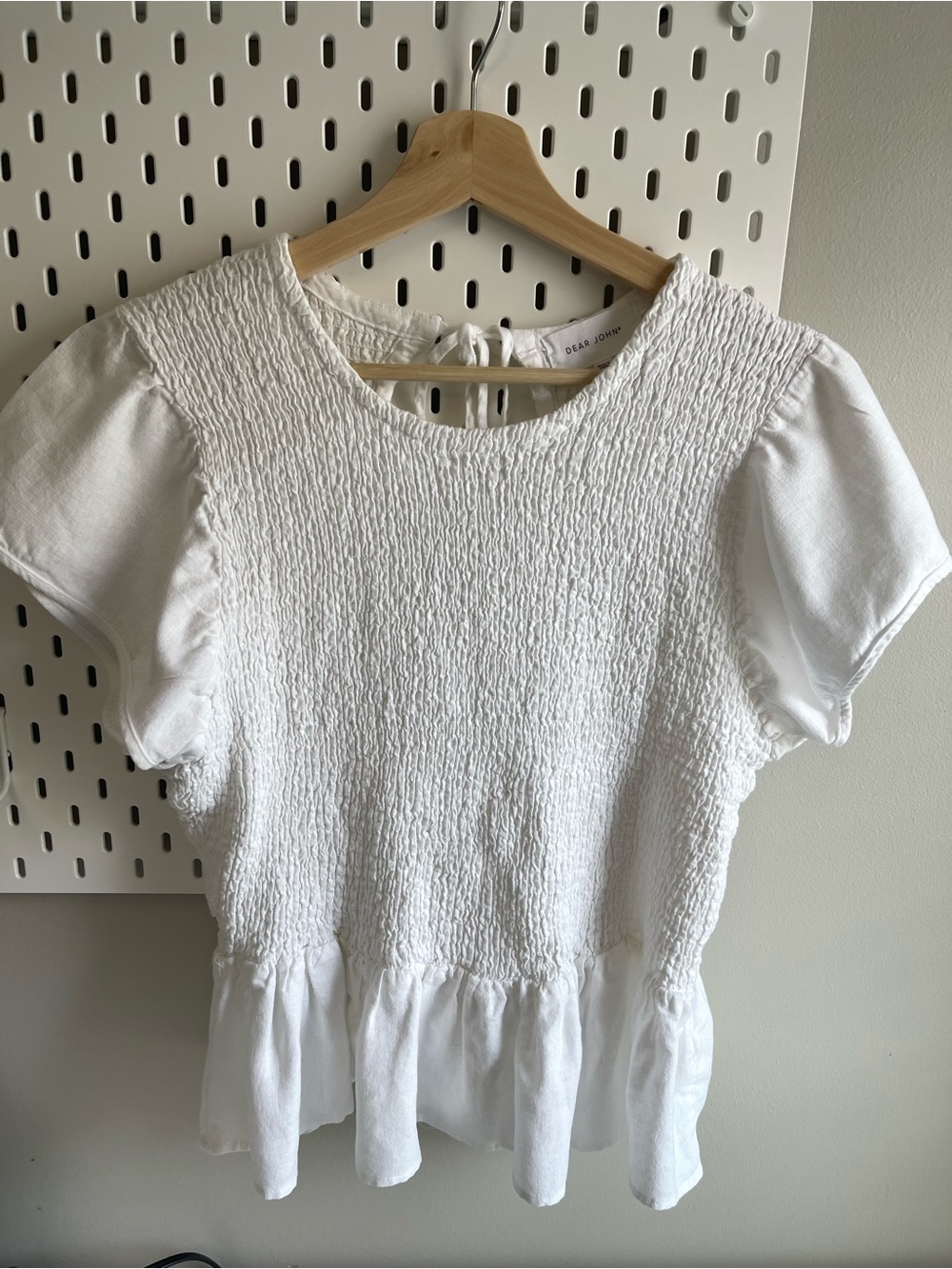 Dear John Cream Smocked Peplum Short Sleeve Top